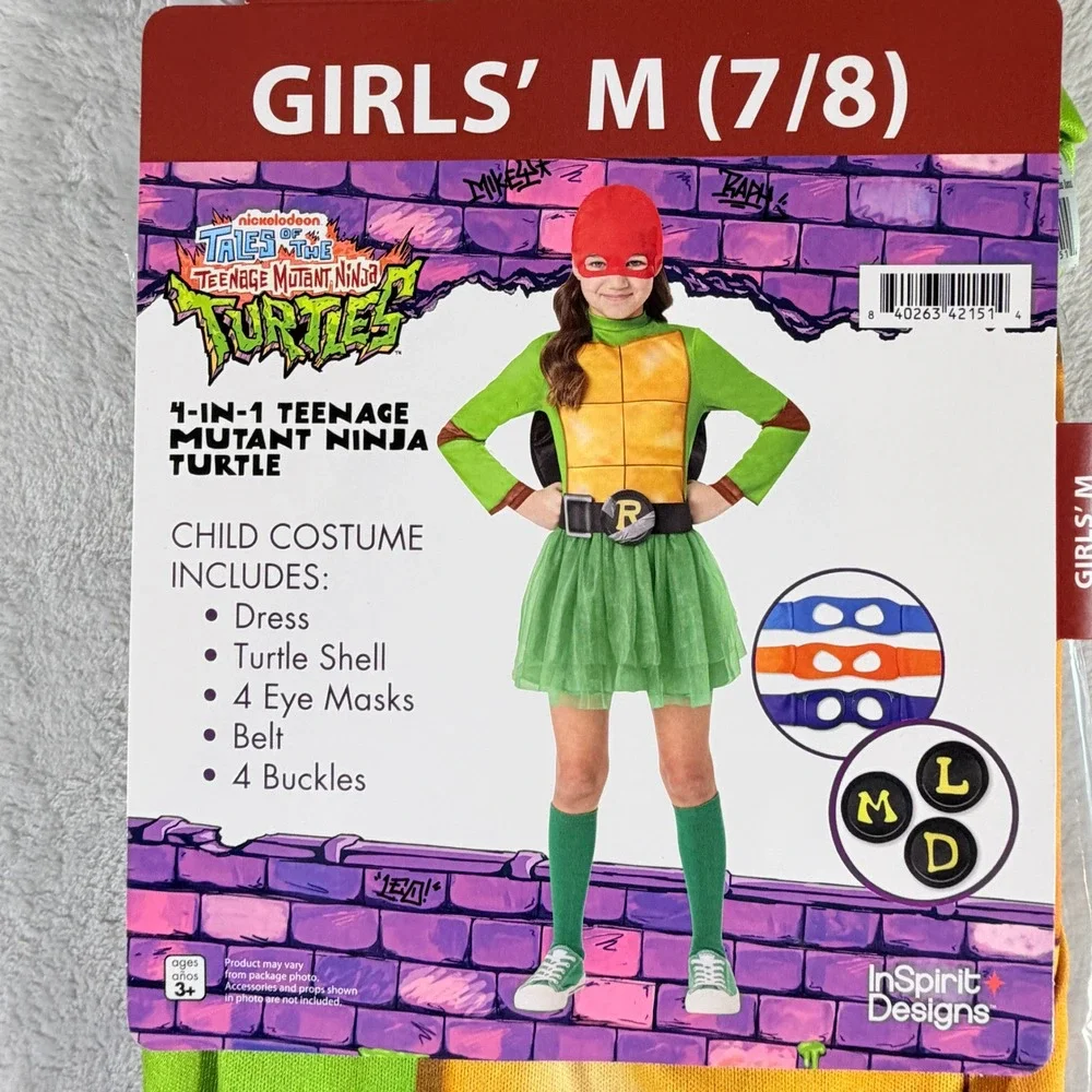 TMNT Teenage Mutant Ninja Turtles Girls Costume Dress Size M 7/8 4-in-1 NWT